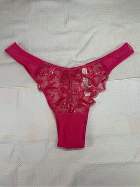 Victoria's Secret Hot Pink Heart lace crotchless panty